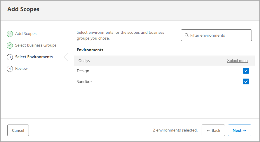 Select Environments.